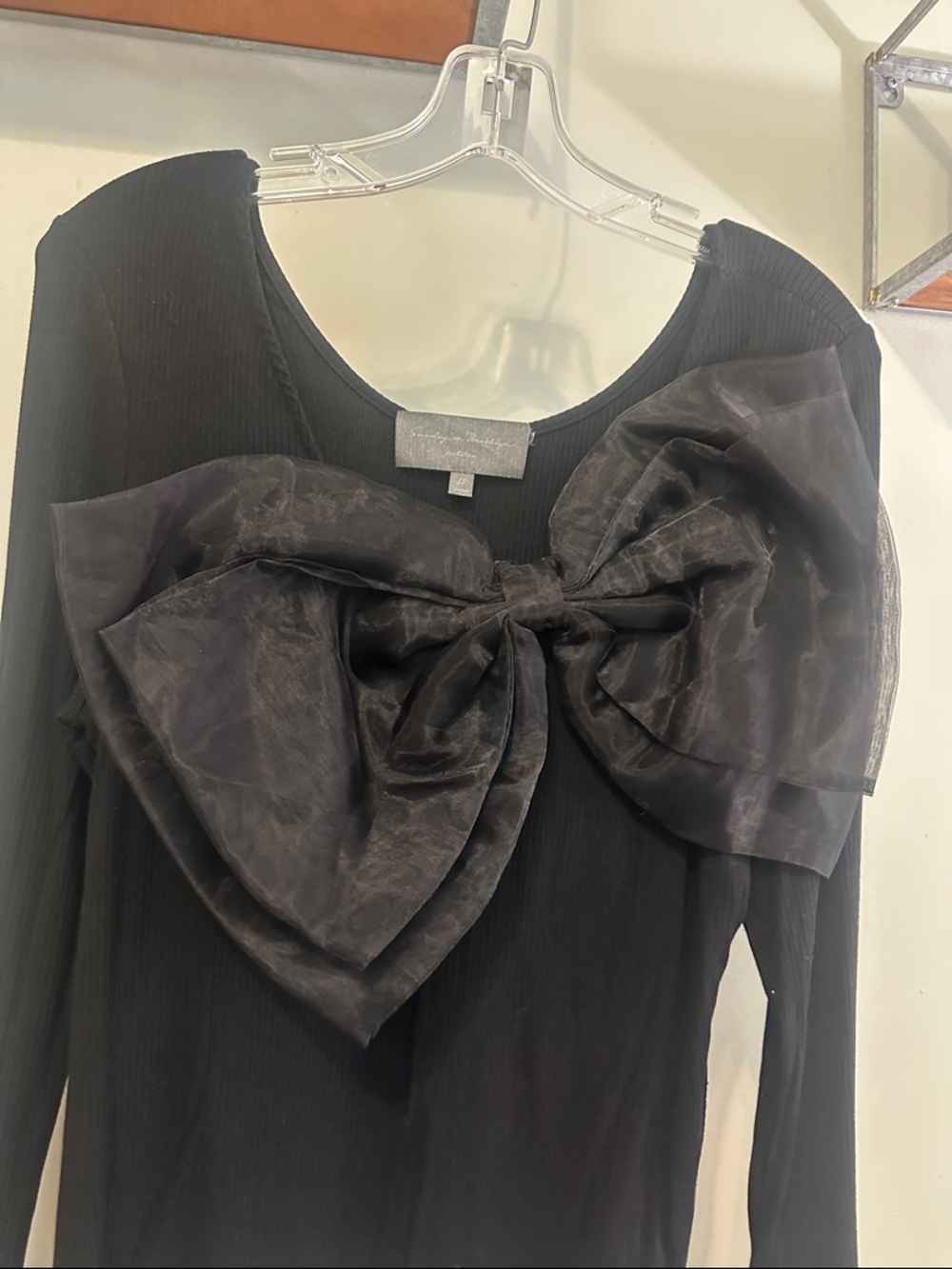 Sunday in Brooklyn Black Long-Sleeve Top with Oversized Front Bow